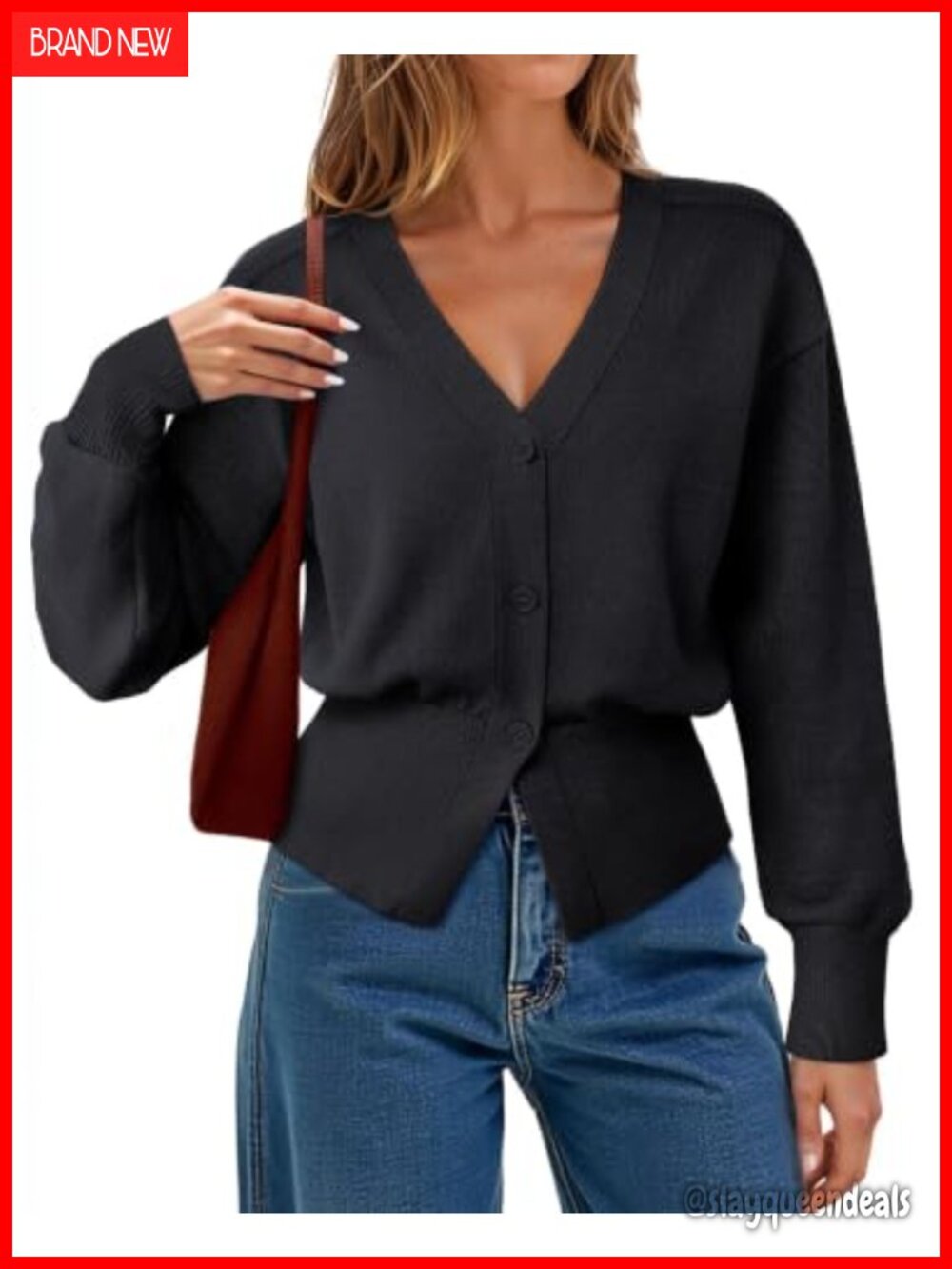 Open Front Cardigan Sweater Ribbed Knit Peplum Button Long Sleeve V-Neck